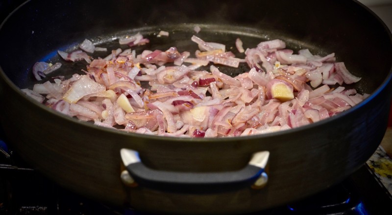 Caramelizing onions as first step to sautéed veggie dish